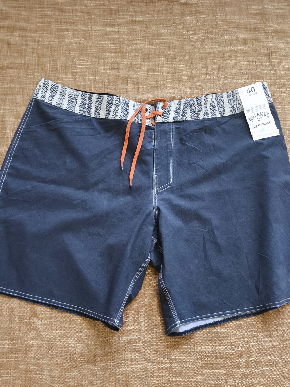 Billabong Nwt Recycler Men's Navy Blue Swim Trunks with Patterned Waistband 40